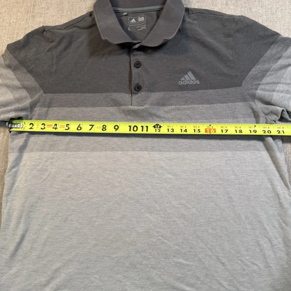 Adidas Golf Polo Shirt Mens Large L Gray Black Colorblock Striped Short Sleeve